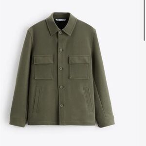 Zara olive soft pocket shirt relaxed fit lapel collar long sleeves button cuff